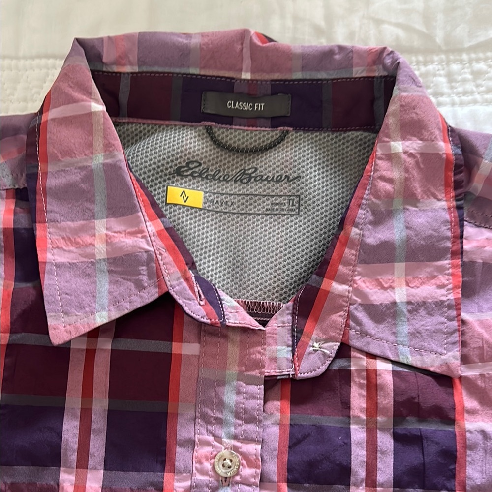 Eddie Bauer Pink Purple Plaid Button-Up Shirt